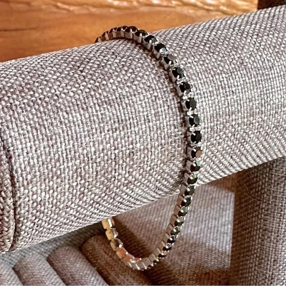 Boutique Jewelry - Waterproof Jet Black Onyx Colored CZ Stainless Steel Tennis Bracelet